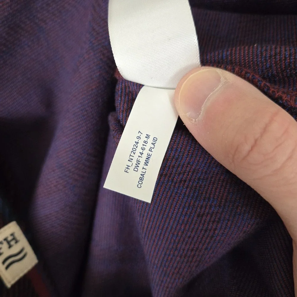 Fair Harbor Shirt Mens Medium Dunewood Ultra-Stretch Flannel Cobalt Wine Plaid